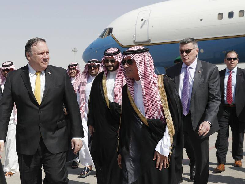 US Secretary of State Mike Pompeo with Saudi Foreign Minister Adel al-Jubeir in Riyadh.