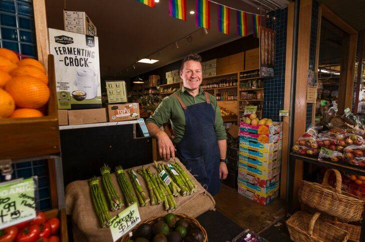 Hayden, owner of Rhubarb Rhubarb Organics, poses for a photo in his shop ahead of Preston Market opening on Sundays for the first time this weekend. Preston, Melbourne. November 10th 2017. Photo: Daniel Pockett Hayden, owner of Rhubarb Rhubarb Organics, poses for a photo in his shop ahead of Preston Market opening on Sundays for the first time this weekend. Preston, Melbourne. November 10th 2017. Photo: Daniel Pockett