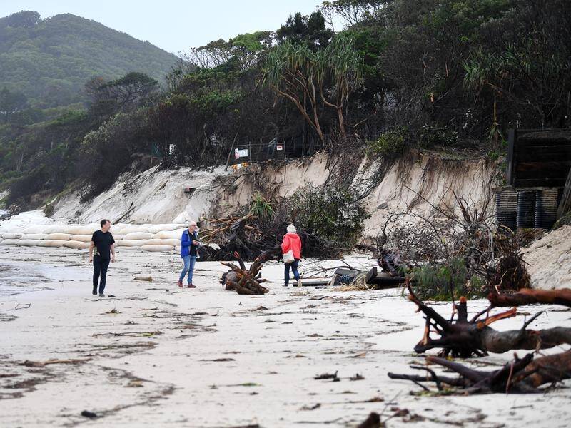 Wild weather is causing erosion along the east coast including Clarkes Beach at Byron Bay.