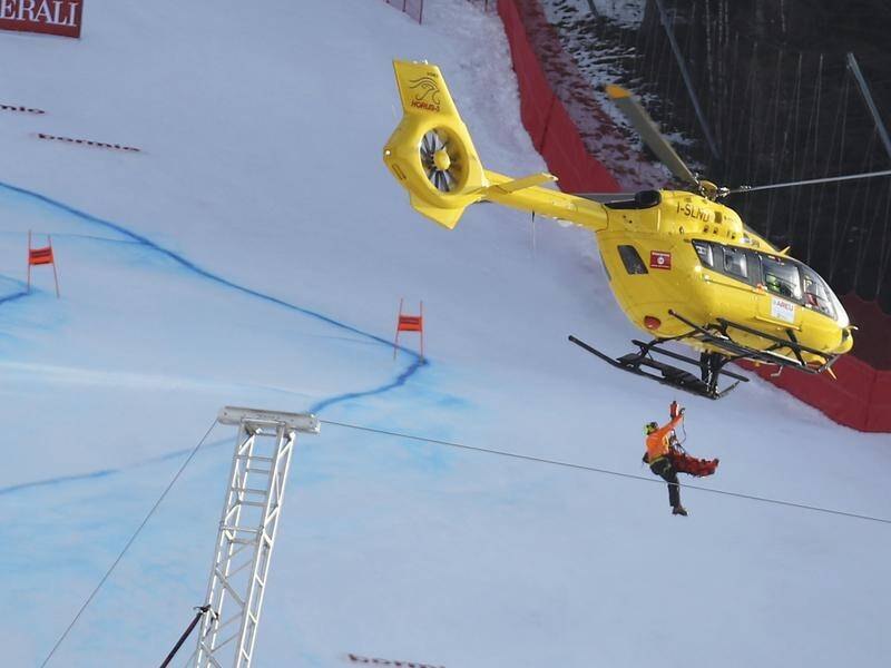 Slovenia's Klemen Kosi has been flown to hospital after crashing at the downhill skiing World Cup.