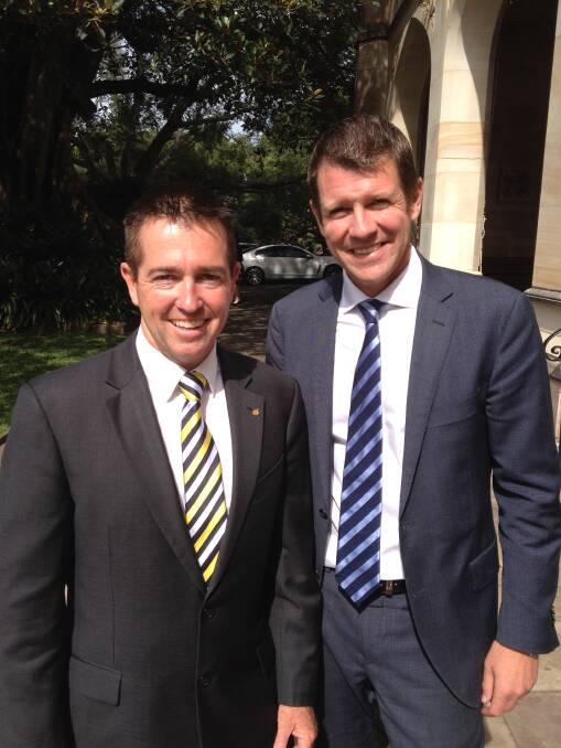 READY TO WORK: NSW Premier Mike Baird with the new Minister for Local Government Paul Toole. 