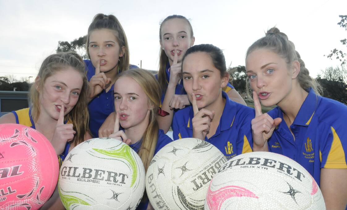 BE POSITIVE: The Shoosh for Kids campaign asks people on the sidelines at junior sport to keep their comments positive. Bathurst netballers (front, from left) Elissa Ridley, Ella Welsh, Clancy Best and Alex Ridley and (back) Olivia Johnston and Tessa Welsh. Photo: CHRIS SEABROOK	 061416cshoosh