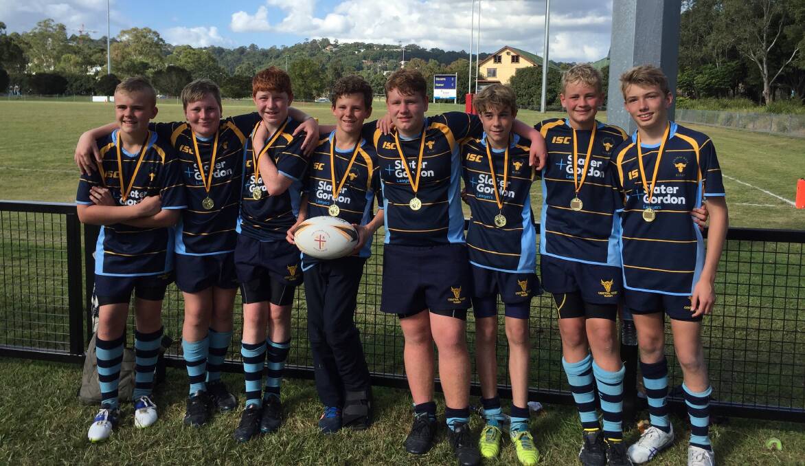 JOINT WINNERS: Bathurst juniors, from left, Liam Mackey, Emmett Miller, Ollie Kemp, Henry Palmer, Bailey Warren, Sam Cantrill, Dylan Challita and Denzil Begley were part of the Central West under 13s side which drew the final of the NSW Country Championships.	 052616babybulls