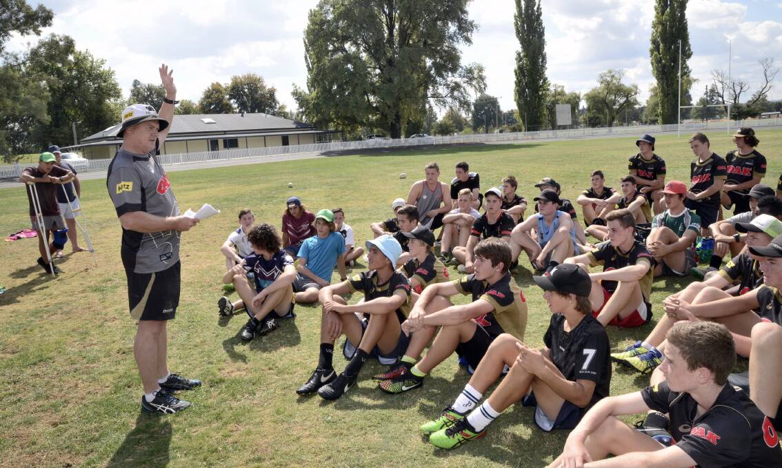 NEXT GENERATION: Penrith high performance manager Matt Cameron imparts some wisdom onto some of the brightest talents in Western Division yesterday at the Sportsground. Photo: PHILL MURRAY 	041216ppanthers