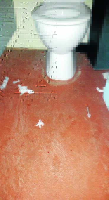 DISGUSTING: Used needles and swabs left on the floor of the public toilets in the adventure playground on Monday.