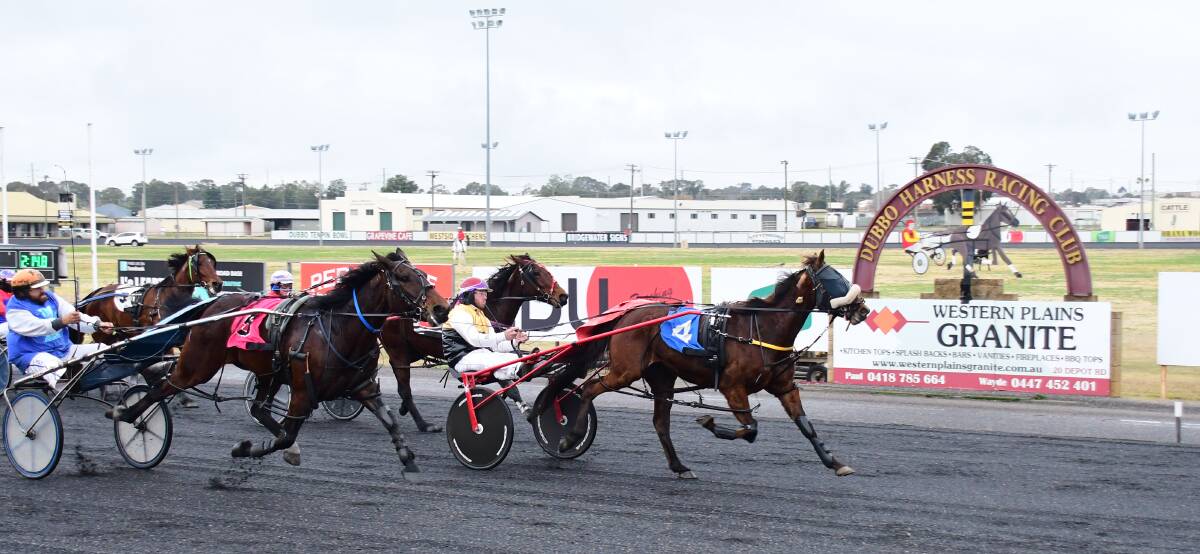 BATTLE: Doug Hewitt and Lady Rosalina storm down the straight to outpace their rivals on Sunday. PHOTO: AMY MCINTYRE.