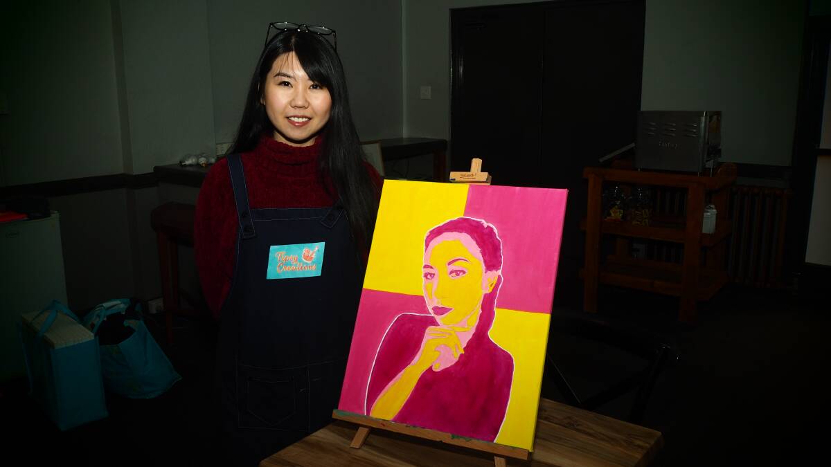 POP ART: Tipsy Creations' Joanna Wu with an example of a self-portrait attendees will create at The George Hotel this Thursday. Photo: SAM BOLT