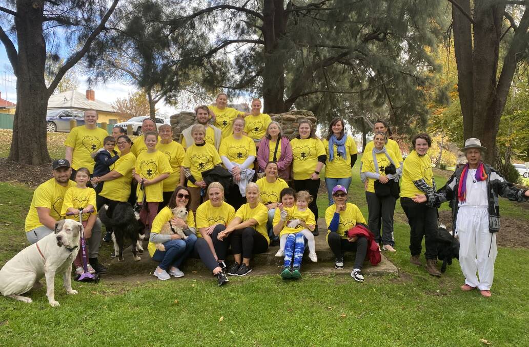 MELLOW YELLOW: A host of Bathurst Walk 'n' Talk for Life participants pictured at Peace Park on Sunday. Photo: SUPPLIED