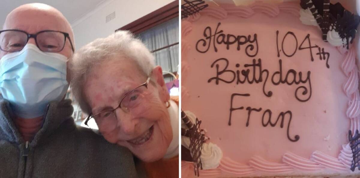 LONG INNINGS: Centenarian Francie Morris celebrating her 104th birthday at home with her nephew, John Bullock.