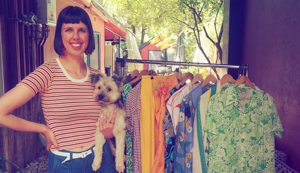 VINTAGE STALL: A Puppy and Her owner Abby Smith [and 'Maxxie'] will co-host a pop-up shop at El Guapo Cantina this Saturday. Photo: SAM BOLT