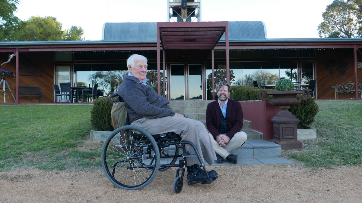 DESIGNING A LEGACY: Media personality Tim Ross [right] with Australia's first internationally acclaimed architect John Andrews at his Eugowra home. Photo: SHELLEY KEMP