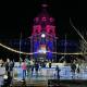 Crowds flock to the ice rink on the Bathurst Winter Festival's opening night in the shadow of the Bathurst Court House, which has returned to the illuminations setup for the first time since 2020. Picture: Sam Bolt