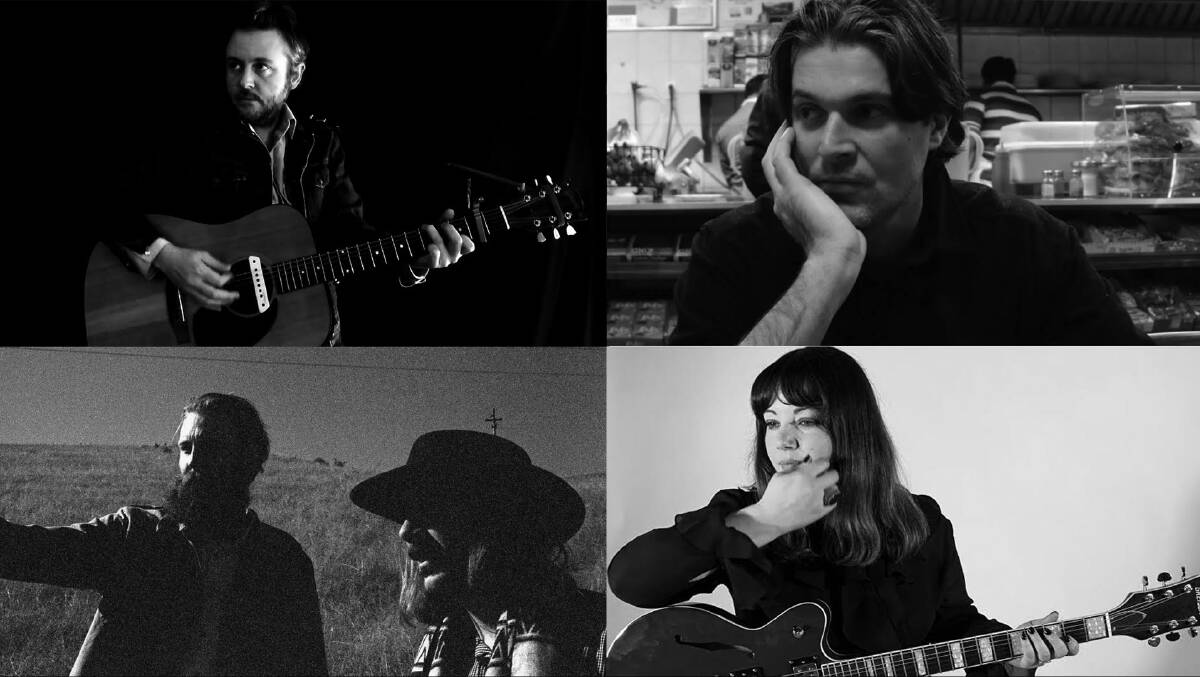 IN THE MOOD: Seasoned Australian musicians [clockwise from left] Darren 'D.C.' Cross, Tim Evans, Jessica and Moon and Flood will present an evening of 'underground folk' in Bathurst later this month. Photo: SUPPLIED