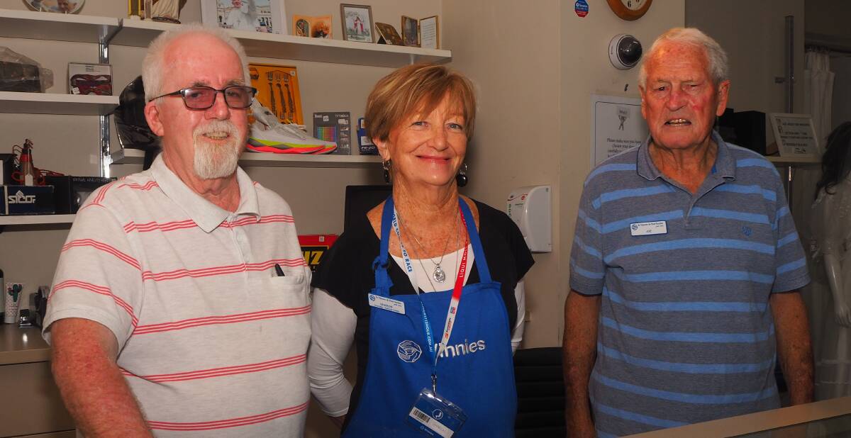 HELPING HANDS: Vinnies St Therese Conference president Graham Clayton, shop volunteer Sharon Townsend and welfare volunteer Joe Casey.