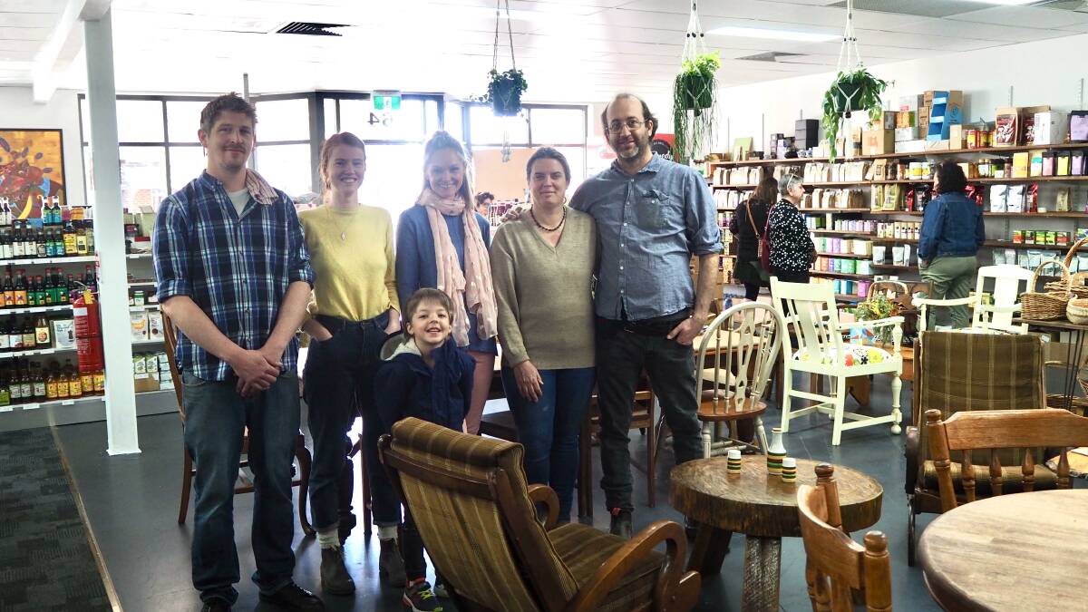 NEW HOME: [from left] Bathurst Health Foods' Andrew Smith, Isabelle Wykes, Zanna Munro, Xanthe and Shea Peterson with son Frey [front].