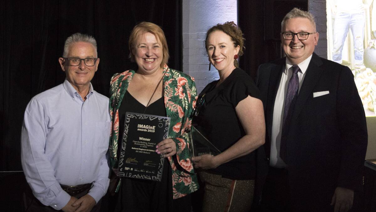 WINNERS ARE GRINNERS: Museums and Galleries of NSW chairman Ray Christison, Bathurst Regional Council museums manager Janelle Middleton, BRAG director Sarah Gurich and NSW Arts Minister Don Harwin.