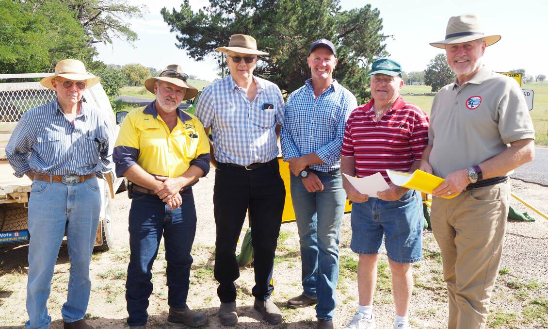 SUPPORT: Shooters, Fishers and Farmers party Member of Legislative Council Robert Borsak [far right] and Bathurst candidate Brenden May [third from right] with members of the Bridle Track Action Group. Photo: SAM BOLT