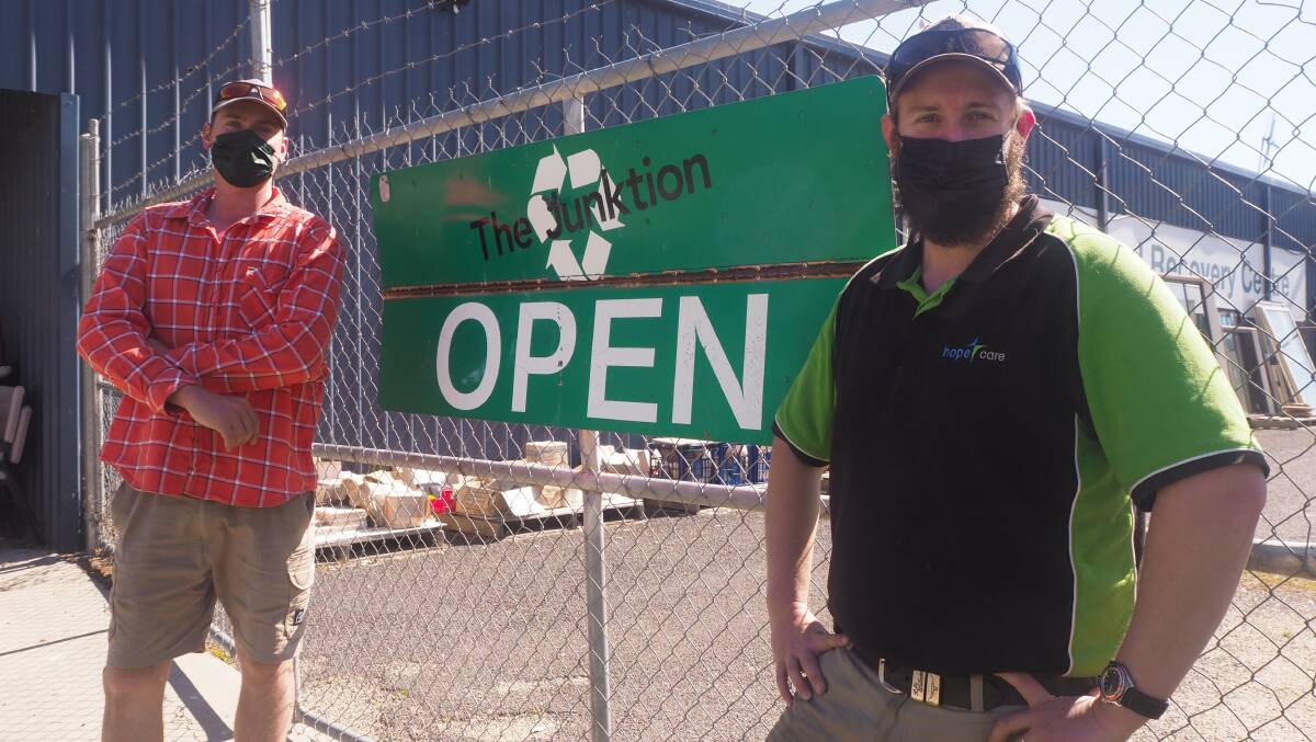 READY: The Junktion manager Justin Fowler with Hope Care Bathurst operations and welfare services manager Elliot Redwin. Photo: SAM BOLT