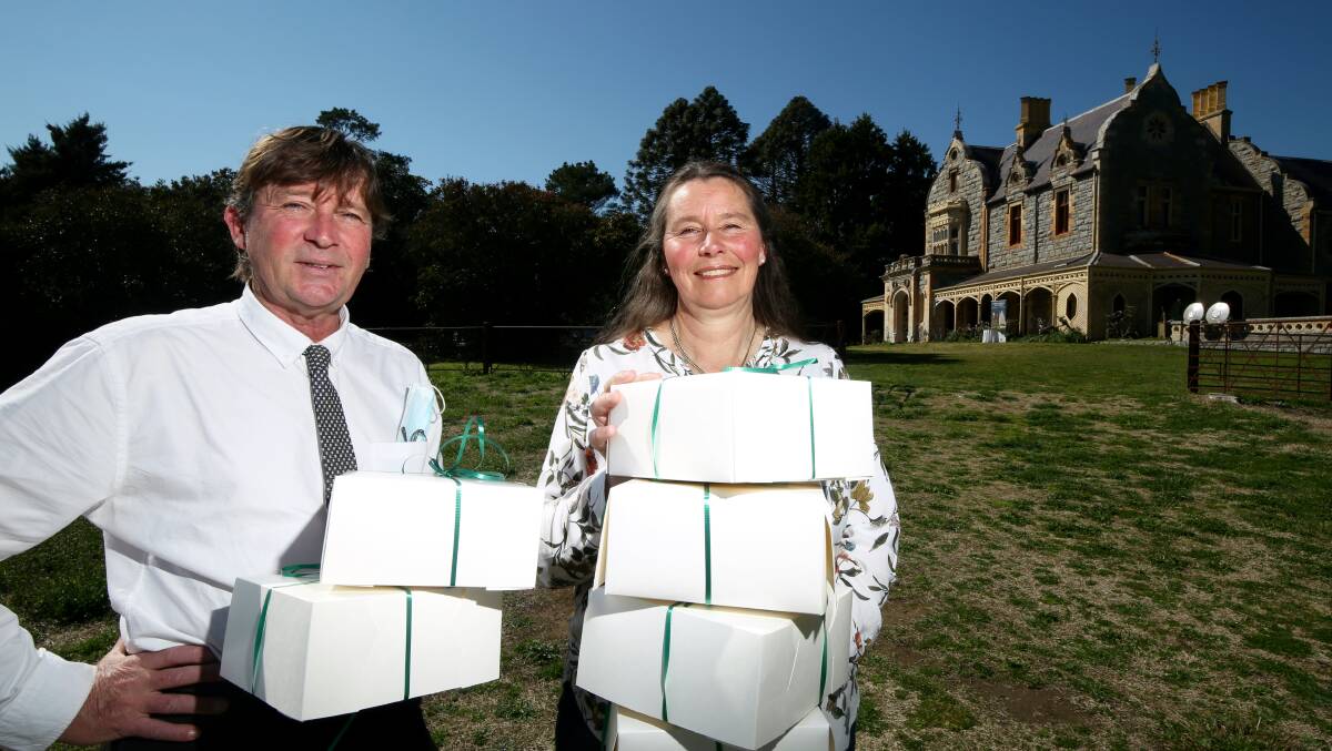 PACKED: Abercrombie House owners Christopher and Xanthe Morgan with a selection of high teas ready for purchase. Photo: PHIL BLATCH