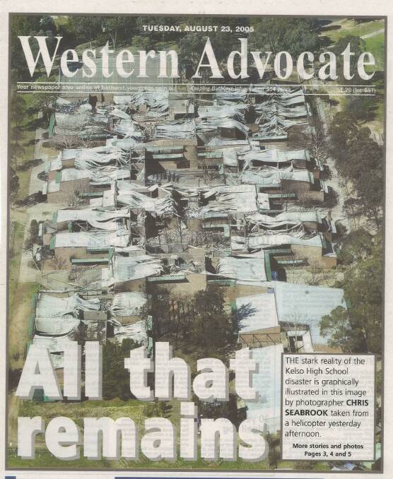 BACK IN TIME: The Western Advocate's front page from August 23, 2005 showing the original Kelso High School days after a fire razed most of the complex. The photo was taken by Chris Seabrook, who remains on staff to this day.