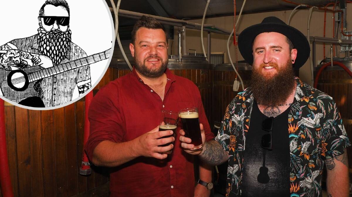 COLLABORATION: Beekeeper's Inn and 1859 Brewing owner Mark Lockwood with Orange musician Dallas Webb. The brewery will launch a new beer next month, with a drawing of Webb [inset] by artist Mitch Bowie adorning the label. Photo: SAM BOLT