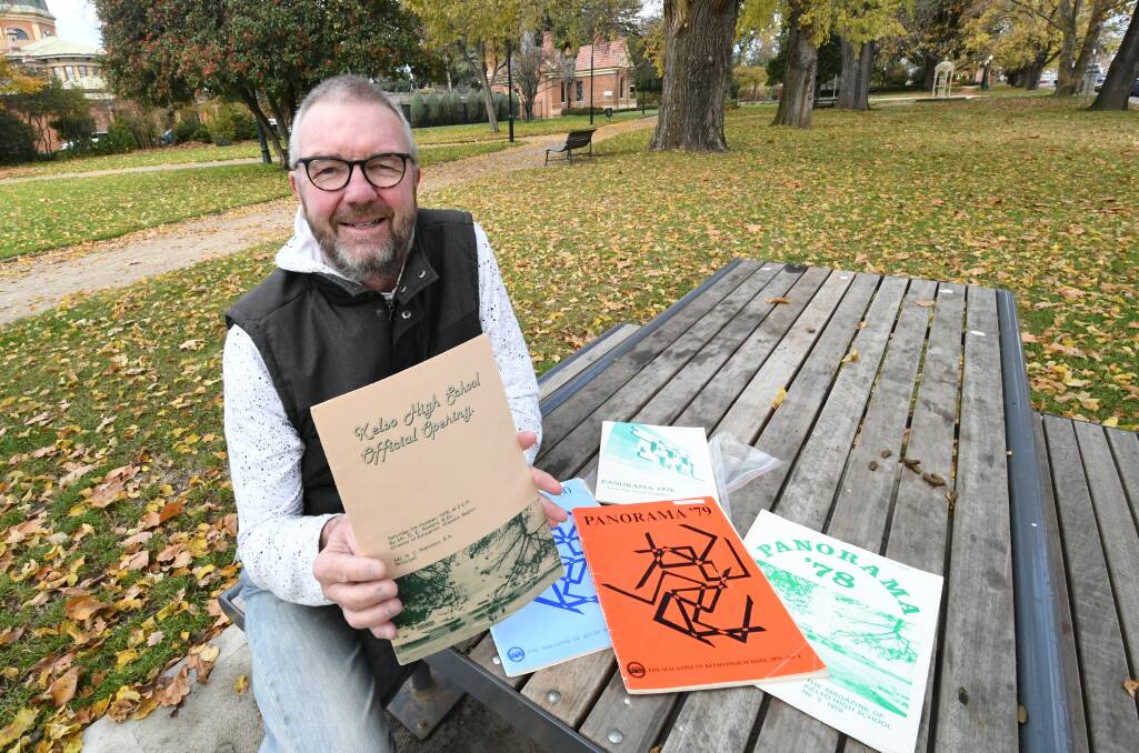 FILLING THE GAPS: Former Kelso High Campus teacher Hans Stroeve with yearbooks from the school's first years. Photo:CHRIS SEABROOK