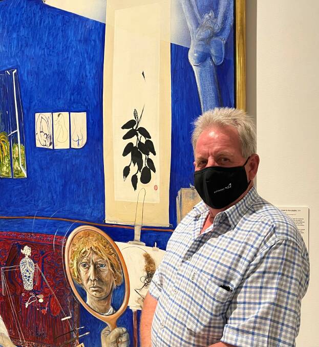 DRAWCARD: Mayor Robert Taylor with Brett Whiteley's 'Portrait in the Studio' work at the Bathurst Regional Art Gallery.