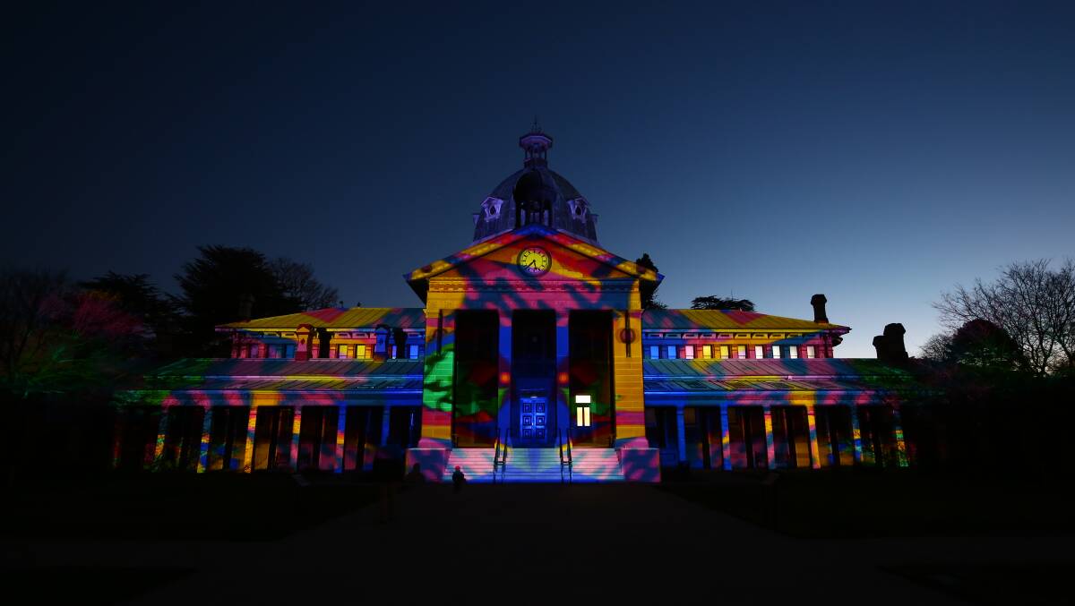 COLOUR THE NIGHT: The Bathurst Court House encapsulated in a collage of colour during last year's Winter Festival. The festival begins this Saturday. Photo: PHIL BLATCH 
