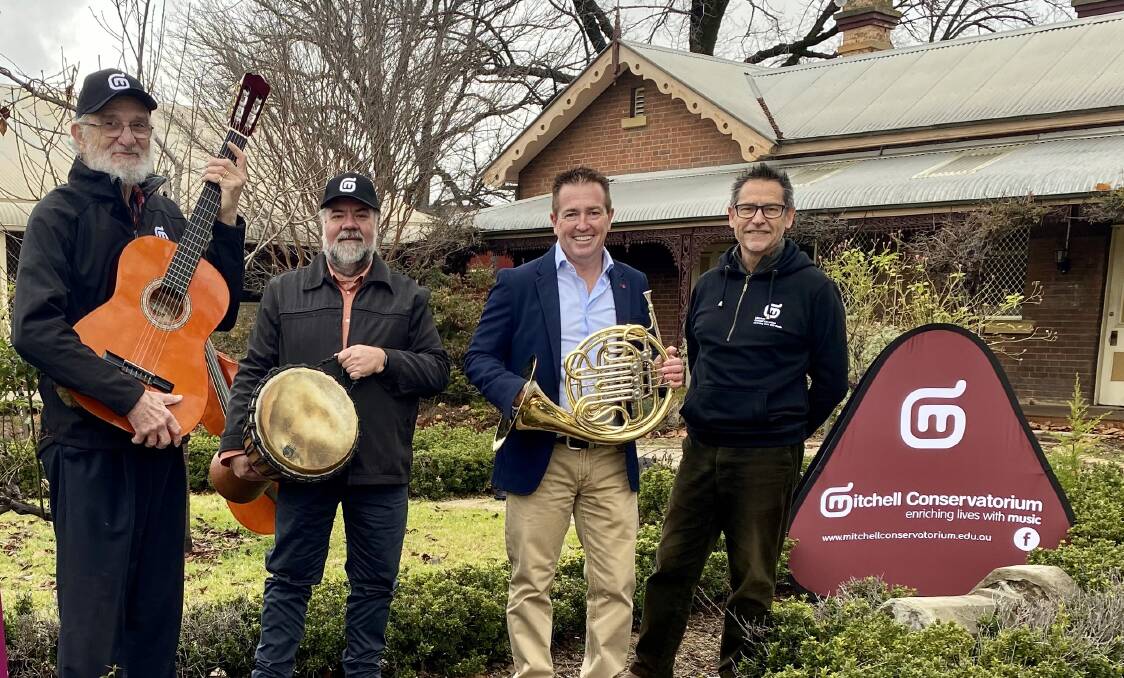 STATE SEAL OF APPROVAL: Mitchell Conservatorium vice-chair Ben Gelin, chair Andrew Smith and executive director Graham Sattler [right] with Bathurst MP Paul Toole.