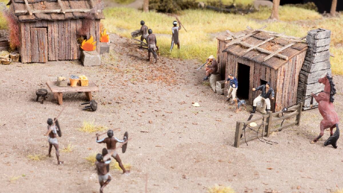 HISTORY: A diorama from Sydney's Hyde Park Barracks exhibition depicting a battle between Windradyne's warriors and convict stockmen at Millah Murrah [near Wattle Flat] during the 1824 Bathurst Wars. Photo: SUPPLIED