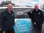 Vivability chief executive officer Nick Packham with The Bathurst Cleaning Company manager Stephen Harper. Picture: Sam Bolt