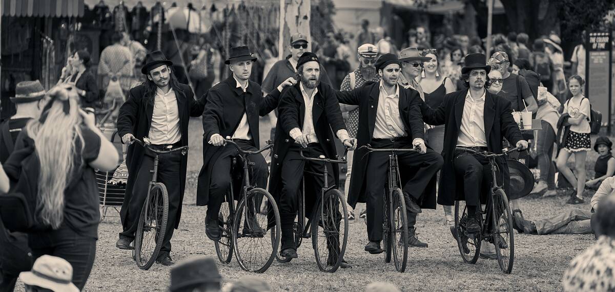 ON THEIR BIKES: The '5 Angry Men' are bringing their roving theatre production, 'The Bells,' to Inland Sea of Sound next month. Photo: SAM ROBERTS