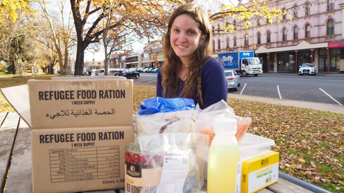 SUPPLIES FOR A WEEK: Sarah Blackford is participating in the Ration Challenge to raise awareness of families in war-torn countries. Photo: SAM BOLT