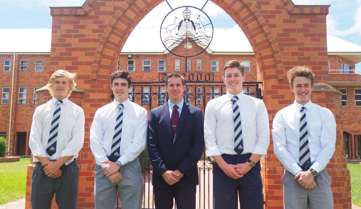 NEW LEADERS: St Stanislaus' College head Lindsay Luck [centre] with prefects Will Cain, Patrick Seve, Jack Lynch [head prefect] and Elliot Hyland.