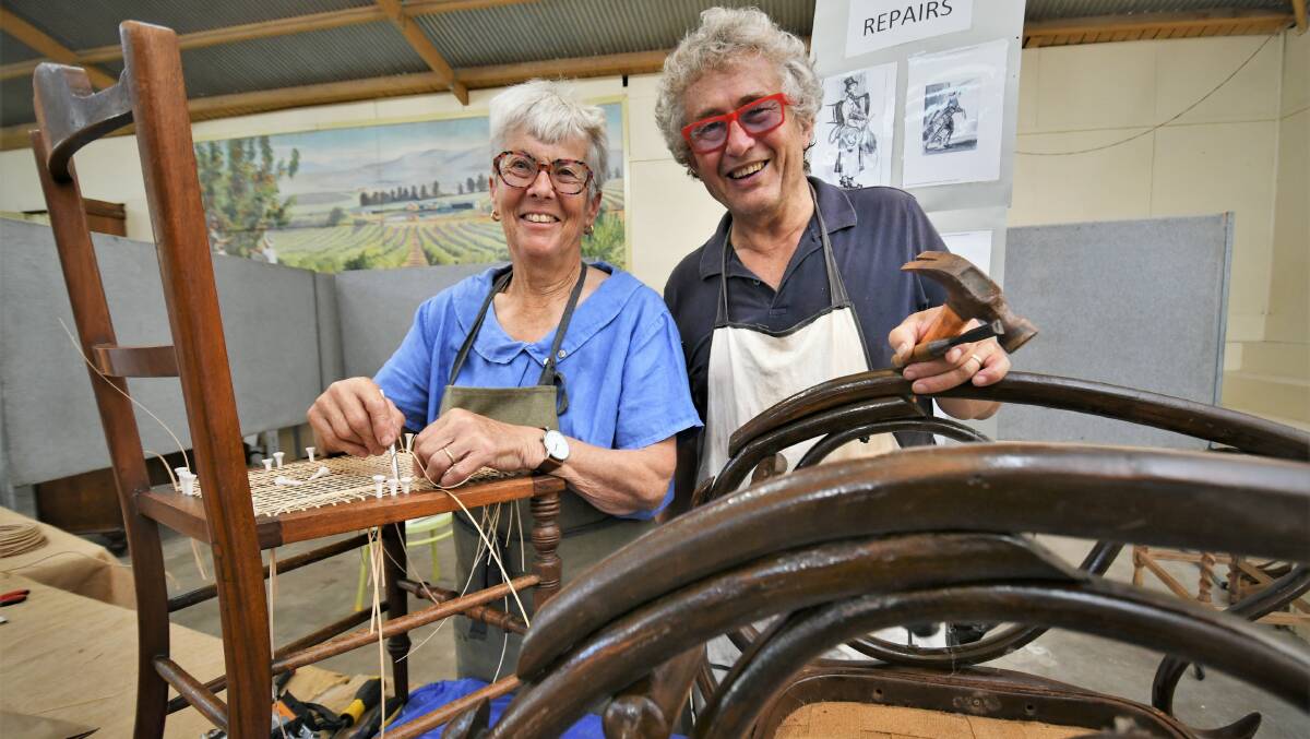 HERITAGE TRADES TRAIL WEEKEND: Elizabeth and Paul Forbes showcasing their cane work at the Bathurst Showground. Photo: CHRIS SEABROOK
