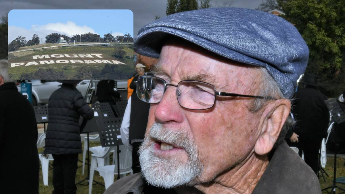 CLAIM TO FAME: 2022 Bathurst Living Legend Paul 'Smithy' Smith helped design the 'Mount Panorama' sign [inset] in 1989. Photo: CHRIS SEABROOK