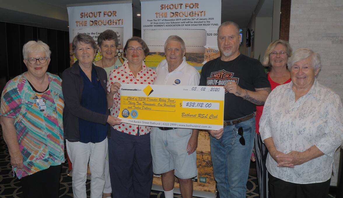 HAVE ONE ON US: Bathurst RSL Club present the 'Shout for the Drought' cheque to the two local Country Women's Association of NSW branches.
