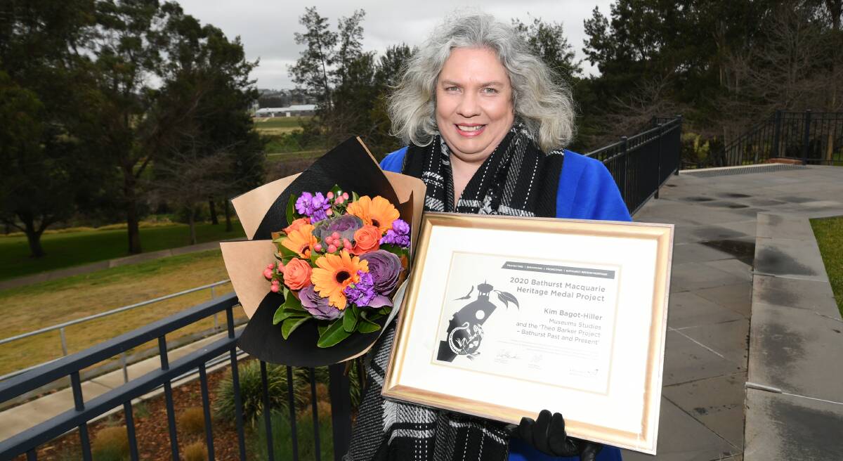 RECOGNITION : Bathurst Historical Society archivist Kim Bagot-Hiller has been awarded the 2020 Bathurst Macquarie Heritage Medal Project/Scholarship. Photo:CHRIS SEABROOK 062420cmedal2