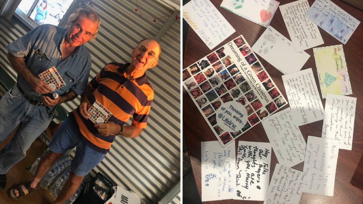 CHEER: [left] Rural farmers express their delight at receiving copies of 'Dreaming of a Green Christmas; [right] examples of the positive messages left by members of the Bathurst community in each copy of the album. Photos: SUPPLIED