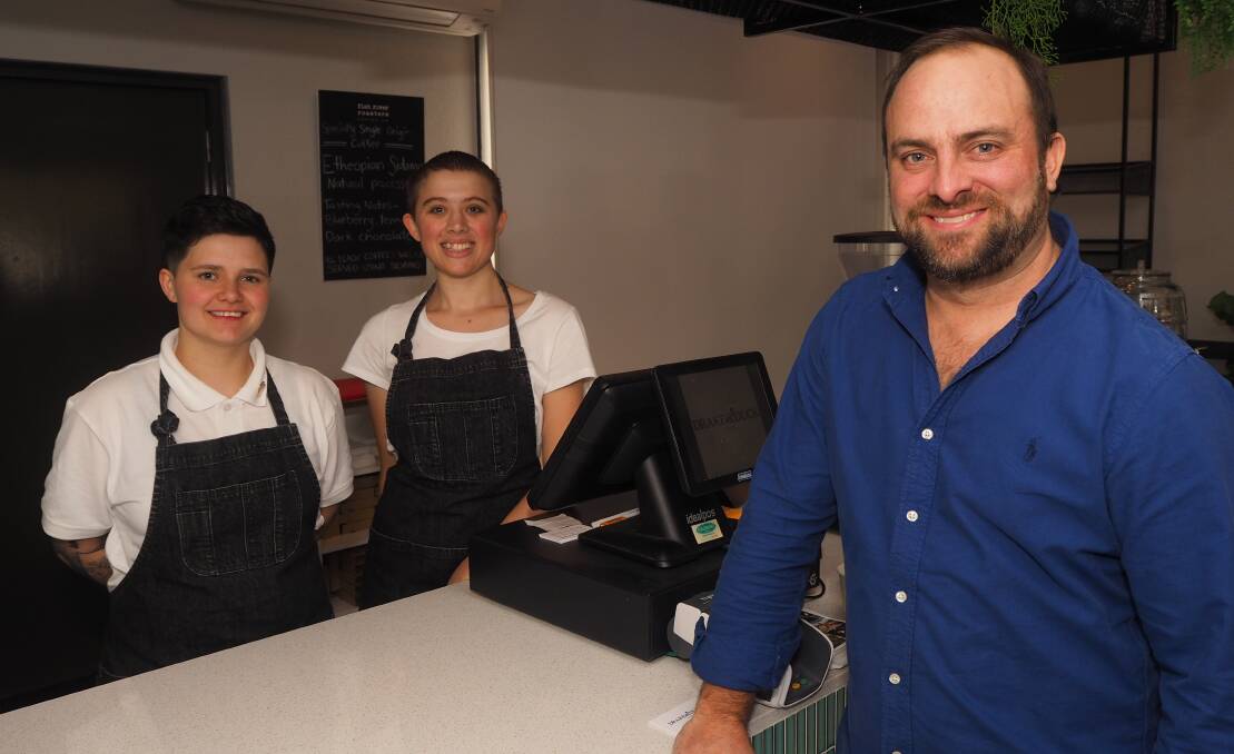 NEW SPOT FOR BREAKFAST: Drake and Duck Cafe staff members Grace Fitzpatrick and Lucy Phelps-Barber with owner Matt Harrowsmith. Photo: SAM BOLT