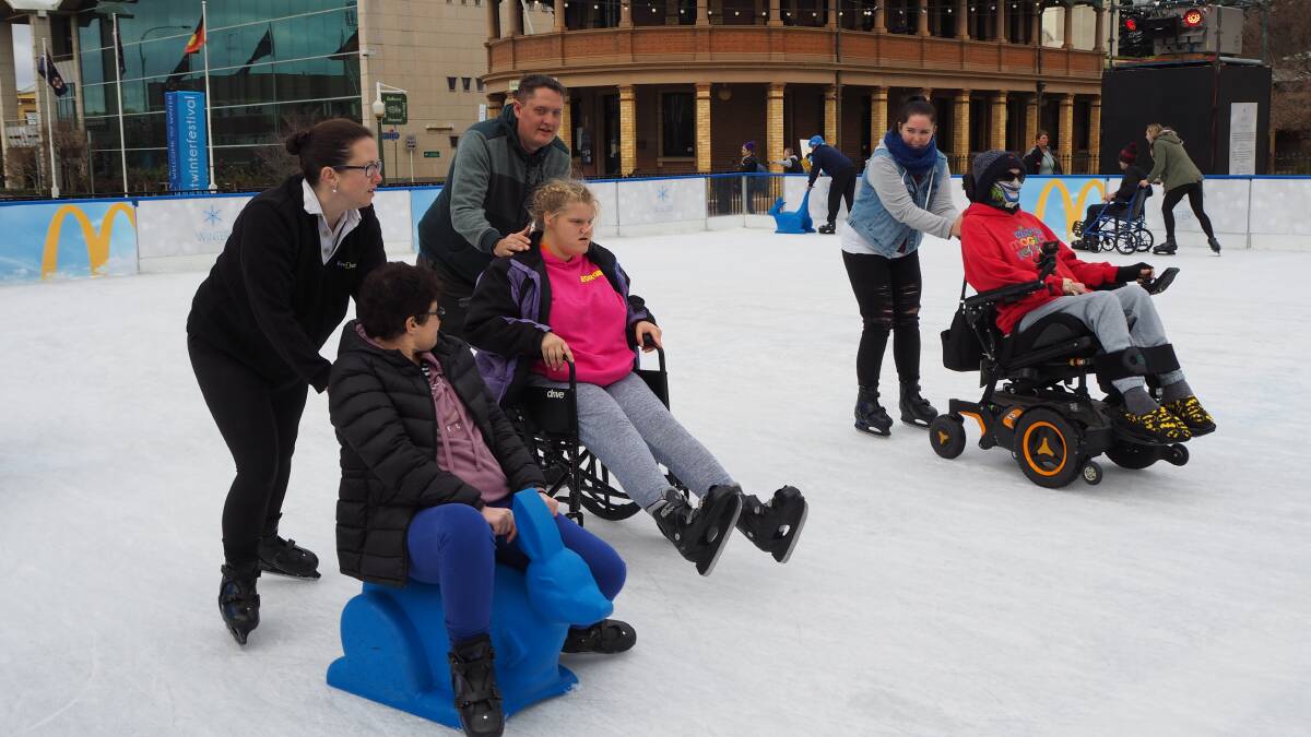 COOL RUNNINGS: Members of the community take to the ice rink during yesterday's All Abilities Day at the Bathurst Winter Festival. The event was first held in 2017. Photo: SAM BOLT