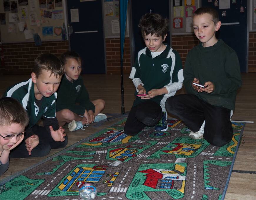 TAKING CONTROL: Kelso Public School Year 3 students take turns to steer Spero robotic balls through a mobile phone app. Photo: SAM BOLT