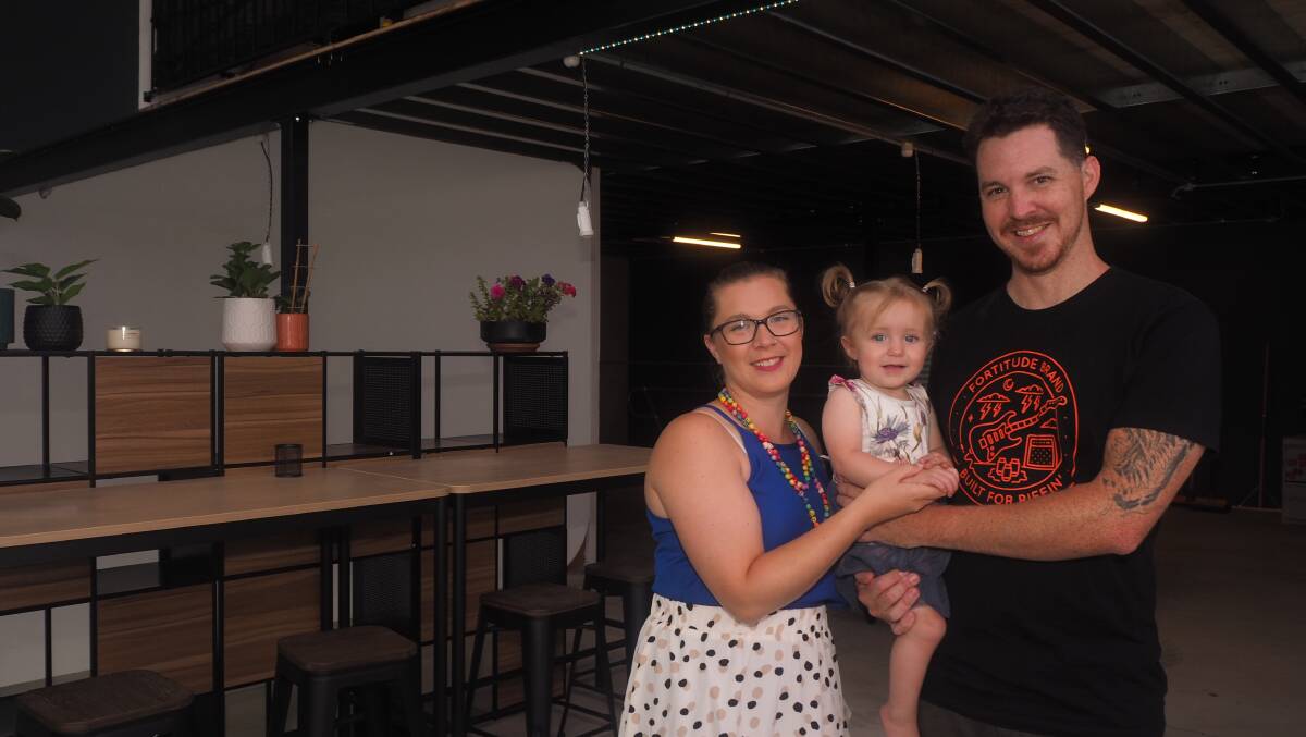 ROOM TO EVOLVE: Greer Films owners Mo Standen and Pat Greer [with daugher Alice] at their new studio on Watt Drive. Photo: SAM BOLT
