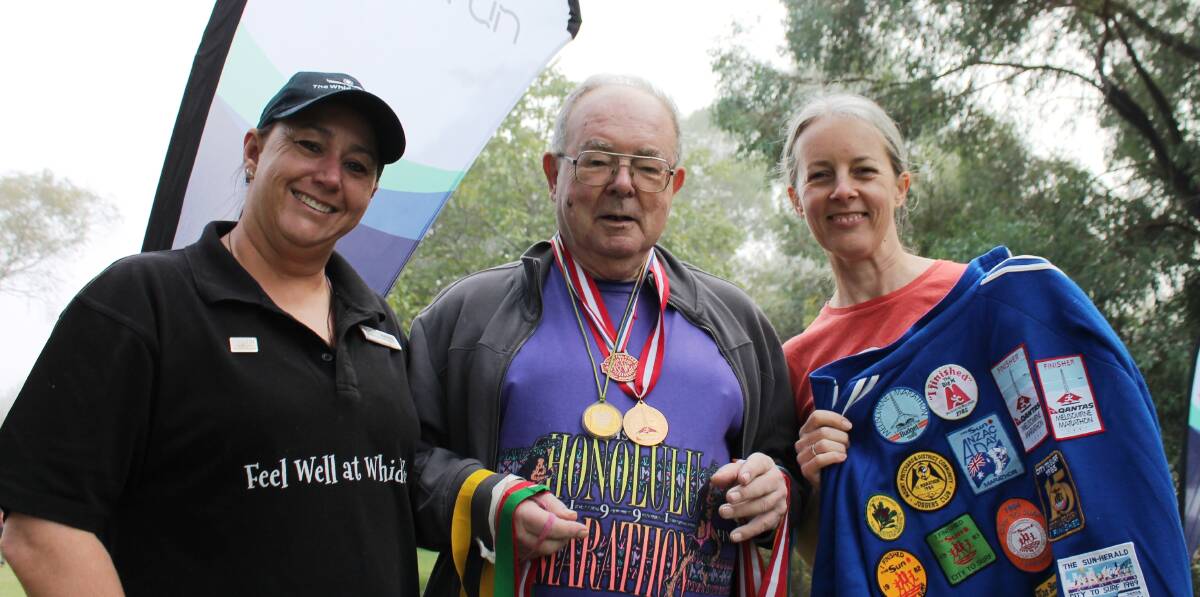 FUN RUNNER: Darryl Radburn [centre] with Whiddon Kelso director of care services Nicole Mahara [left] and daughter Cassandra Jones [right]. Photo: SUPPLIED