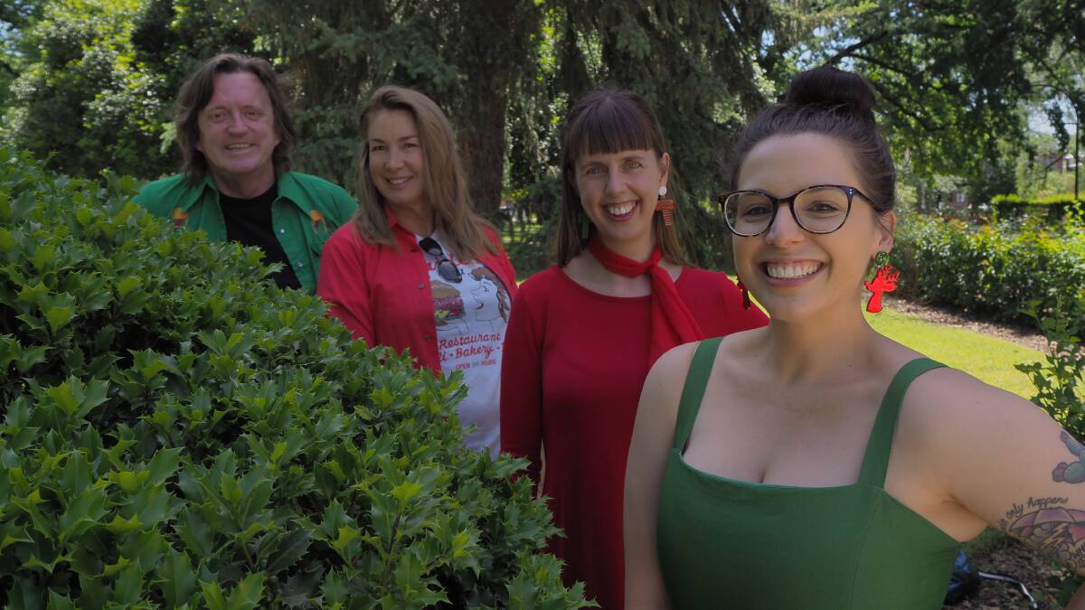HOLLY JOLLY: The Soul Movers' Murray Cook and Lizzie Mack with Abby Smith and Sophie Jones [Smith & Jones]. Both acts will be performing at The Victoria Bathurst on Friday, December 6. Photo: SAM BOLT