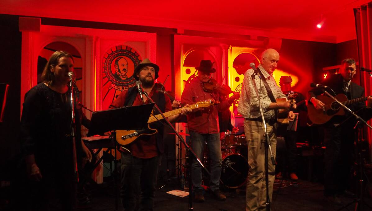 REVUE: Chloe Roweth, Jason Roweth, Mick Moffitt, Jim Driscoll, Jason Neville and Mark Adams perform at Bob Dylan's 80th birthday tribute gig at The Victoria Bathurst [obscured: Kris Schubert, Roger Hargraves, Bill Browne].