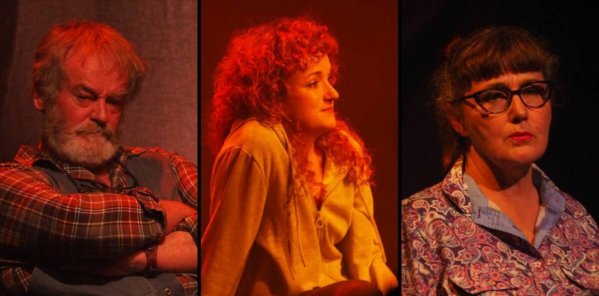 DEEP IN CHARACTER: Duncan Wass, Madelaine Osborn and Geraldine Brown perform in 'Kangaroo' on Friday night. Photos: SAM BOLT