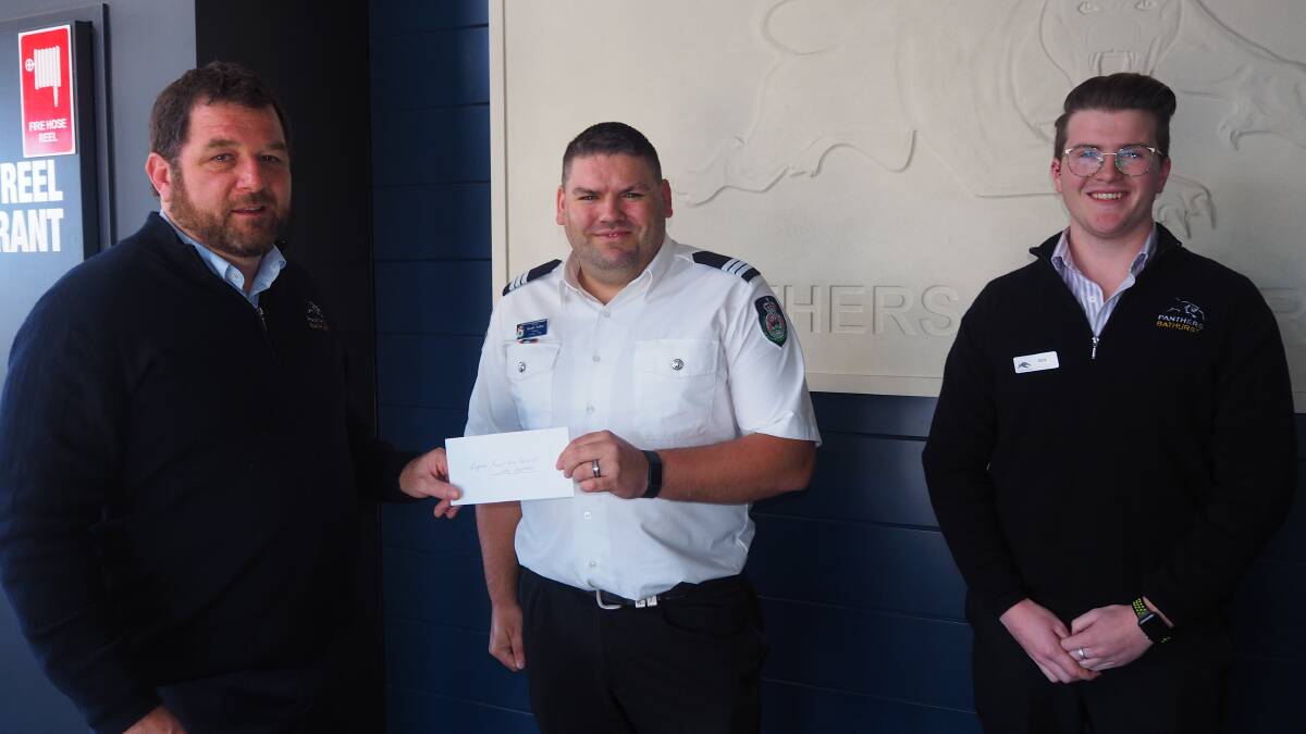 FUNDING: Raglan RFB captain Gareth Sutton [centre] with Panthers Bathurst general manager John Fearnley and marketing manager Ben McGrath.