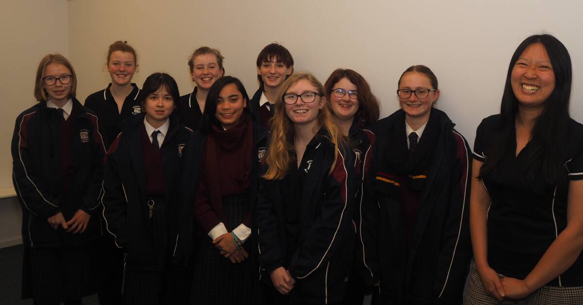 TALENTED: MacKillop College STEM [science, technology, engineering and maths] Club members with teacher Michelle Lee. Photo: SAM BOLT