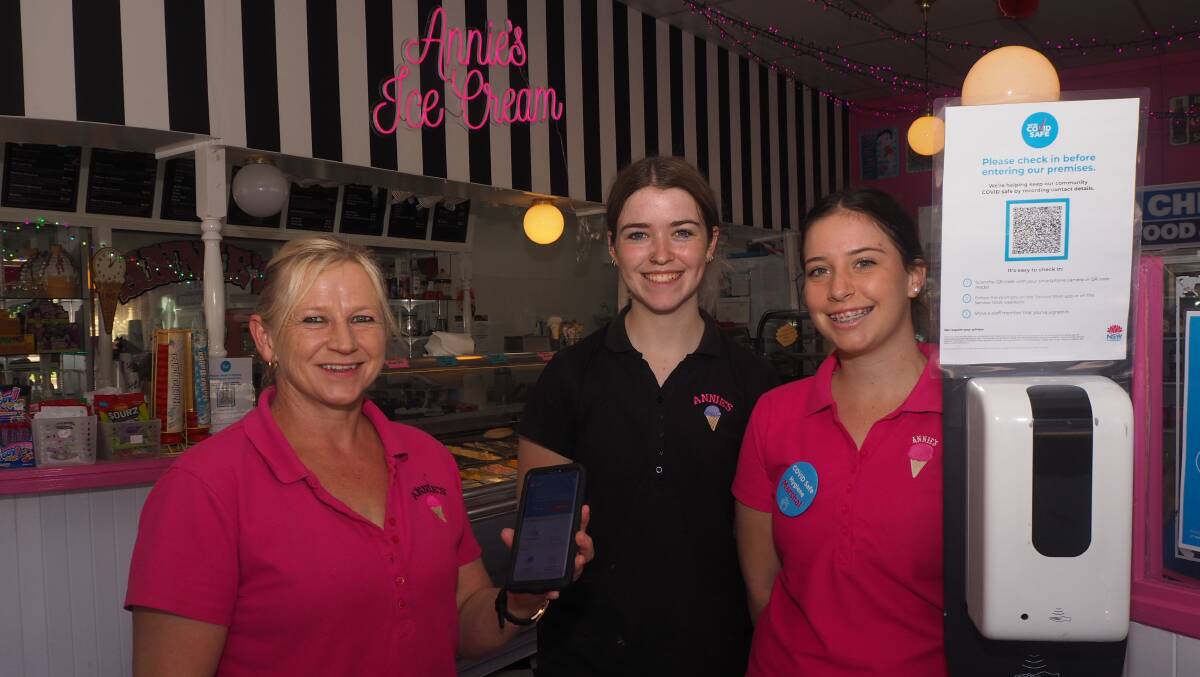 ON THE SAFE SIDE: Annie's Ice Cream Parlour staff Tina Evans, Kaysha Edmonds and Maddy Coombes. Photo: SAM BOLT